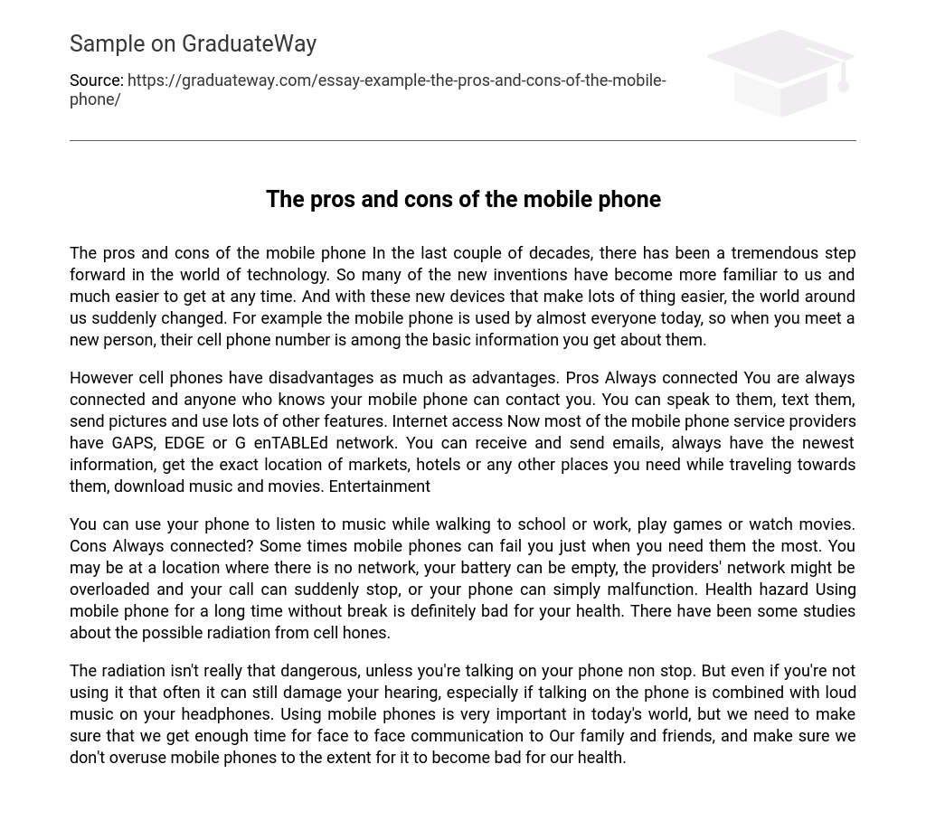 the pros and cons of using mobile phones essay