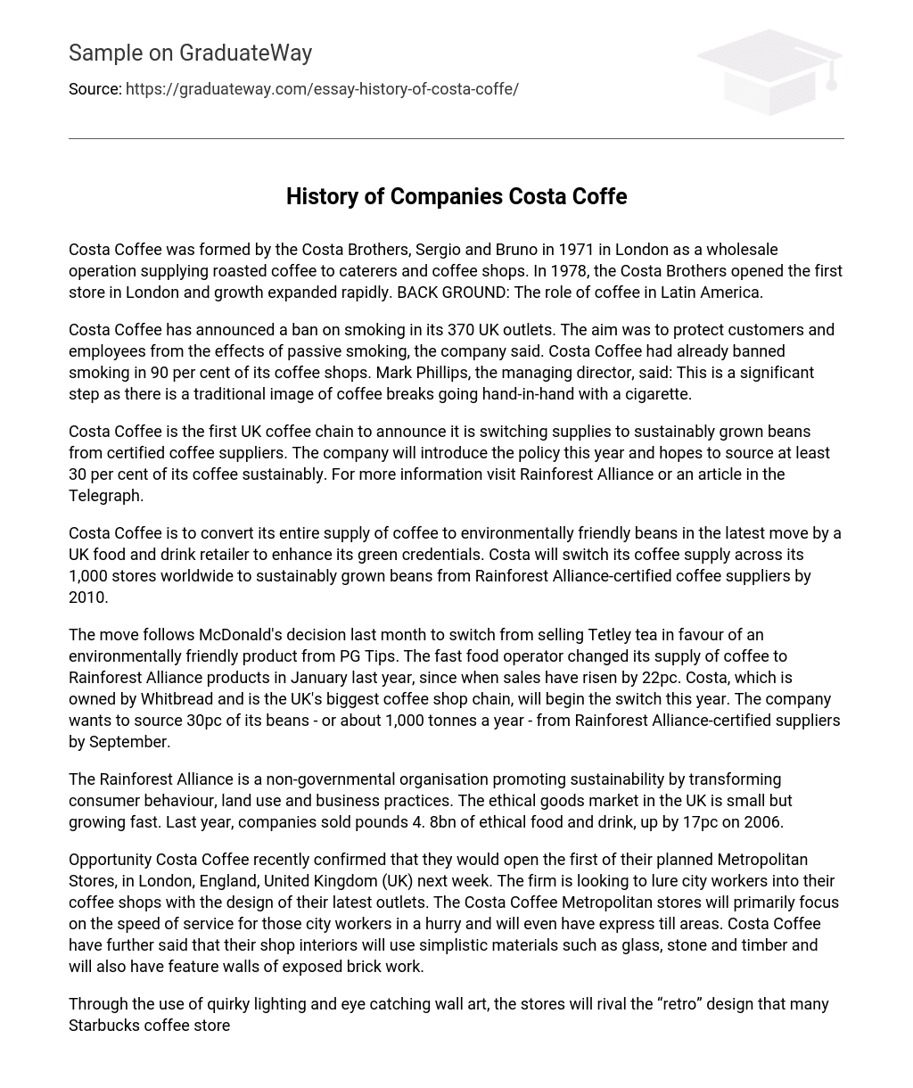 History of Companies Costa Coffe