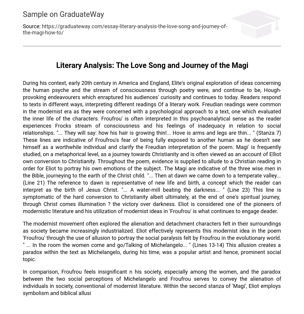 Literary Analysis: The Love Song and Journey of the Magi