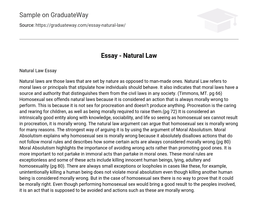 Natural Law 318 Words Free Essay Example On GraduateWay