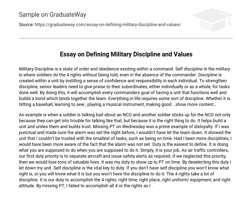 Essay on Defining Military Discipline and Values
