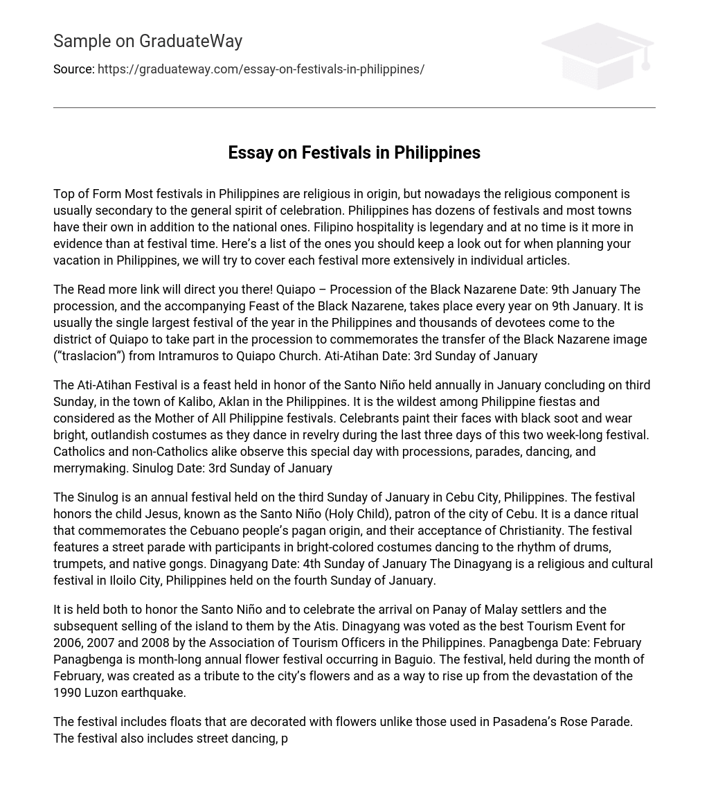 Essay on Festivals in Philippines