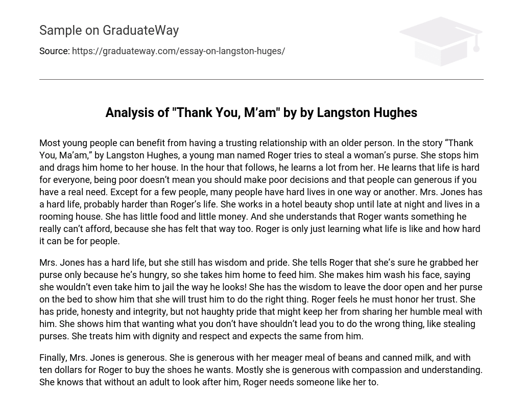 Analysis of “Thank You, M’am” by by Langston Hughes