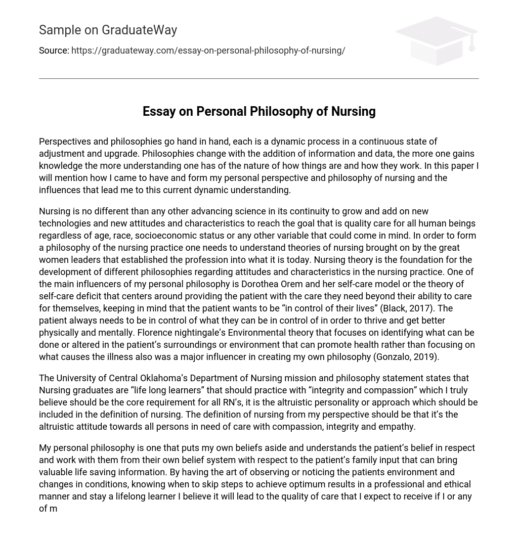 Essay on Personal Philosophy of Nursing