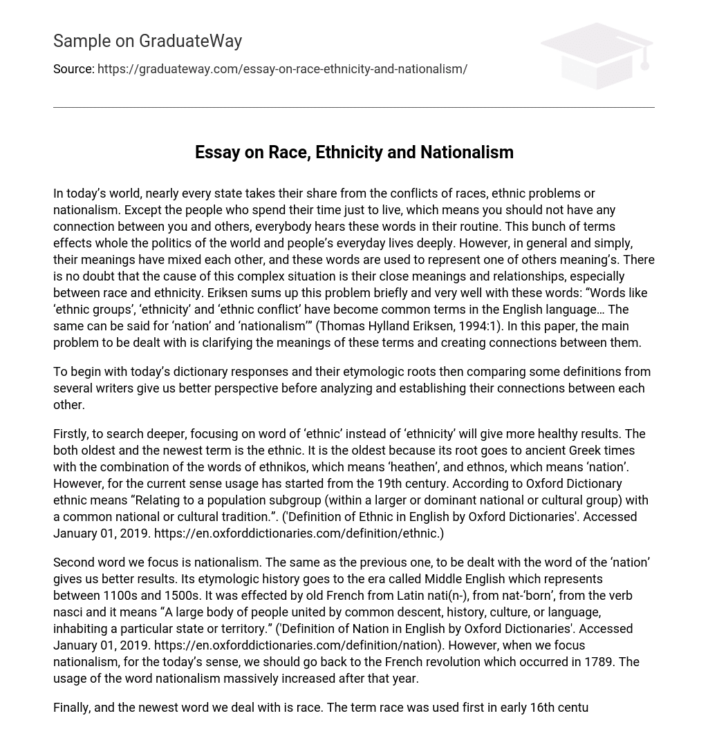 Essay on Race, Ethnicity and Nationalism