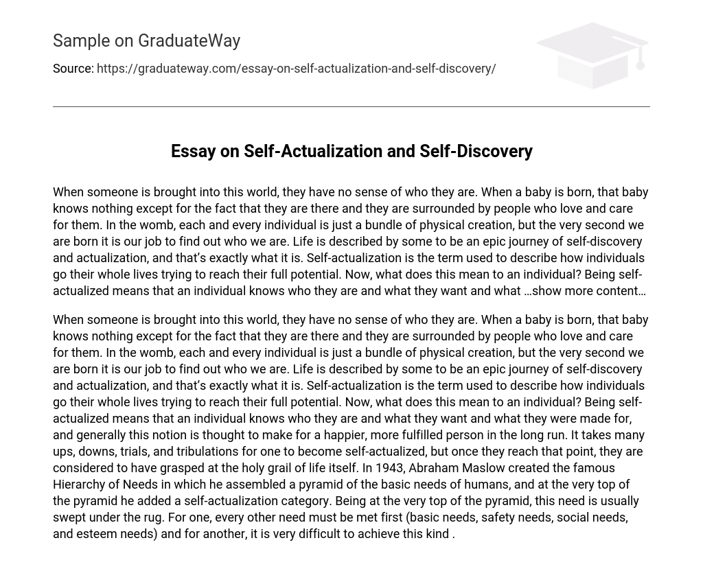 Essay on Self-Actualization and Self-Discovery