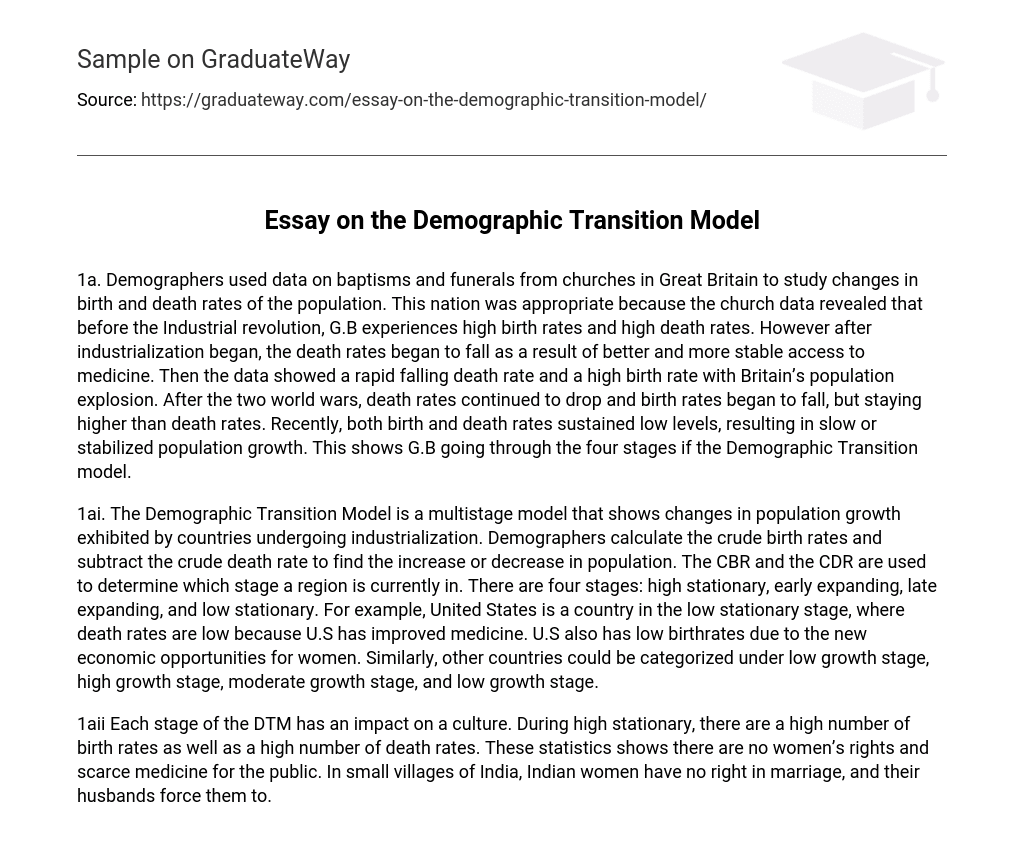 Essay on the Demographic Transition Model