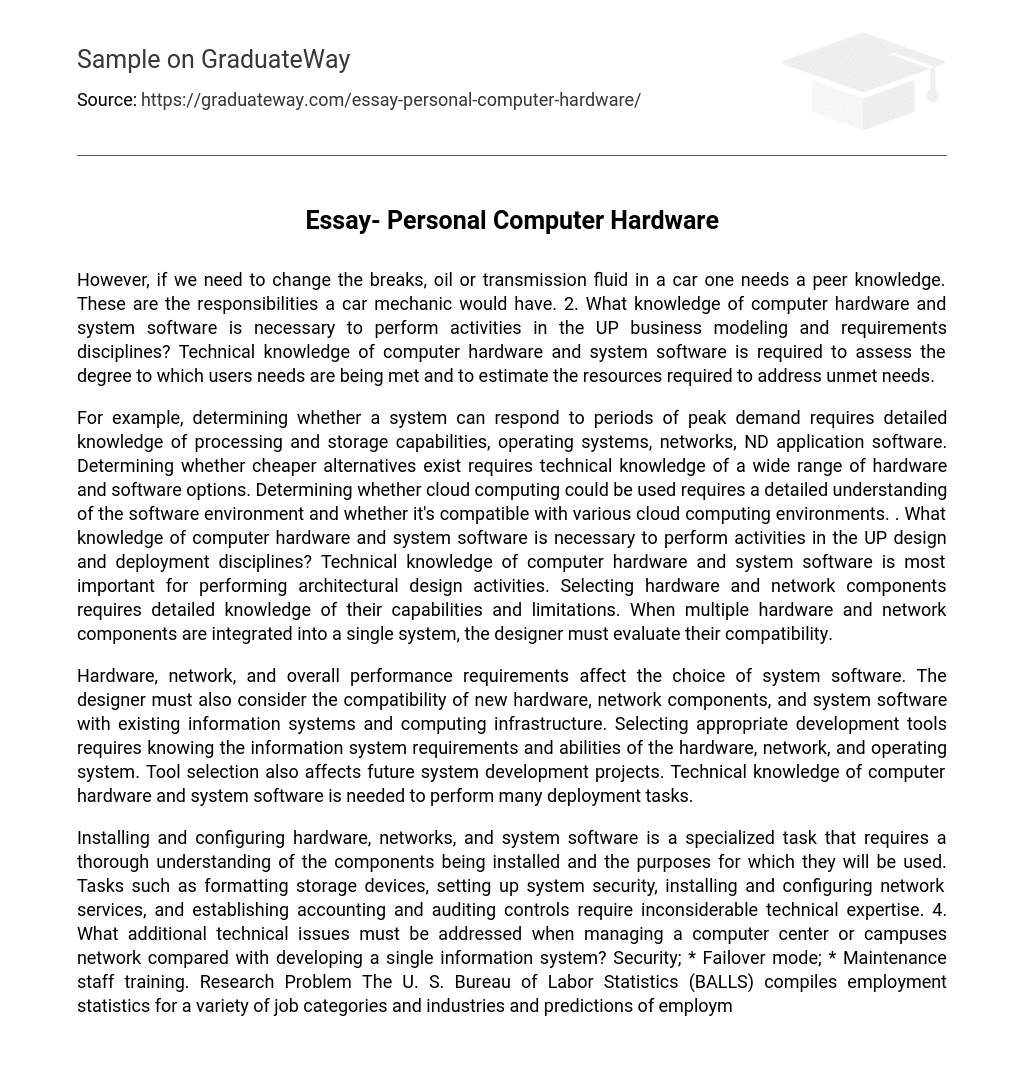 Essay- Personal Computer Hardware