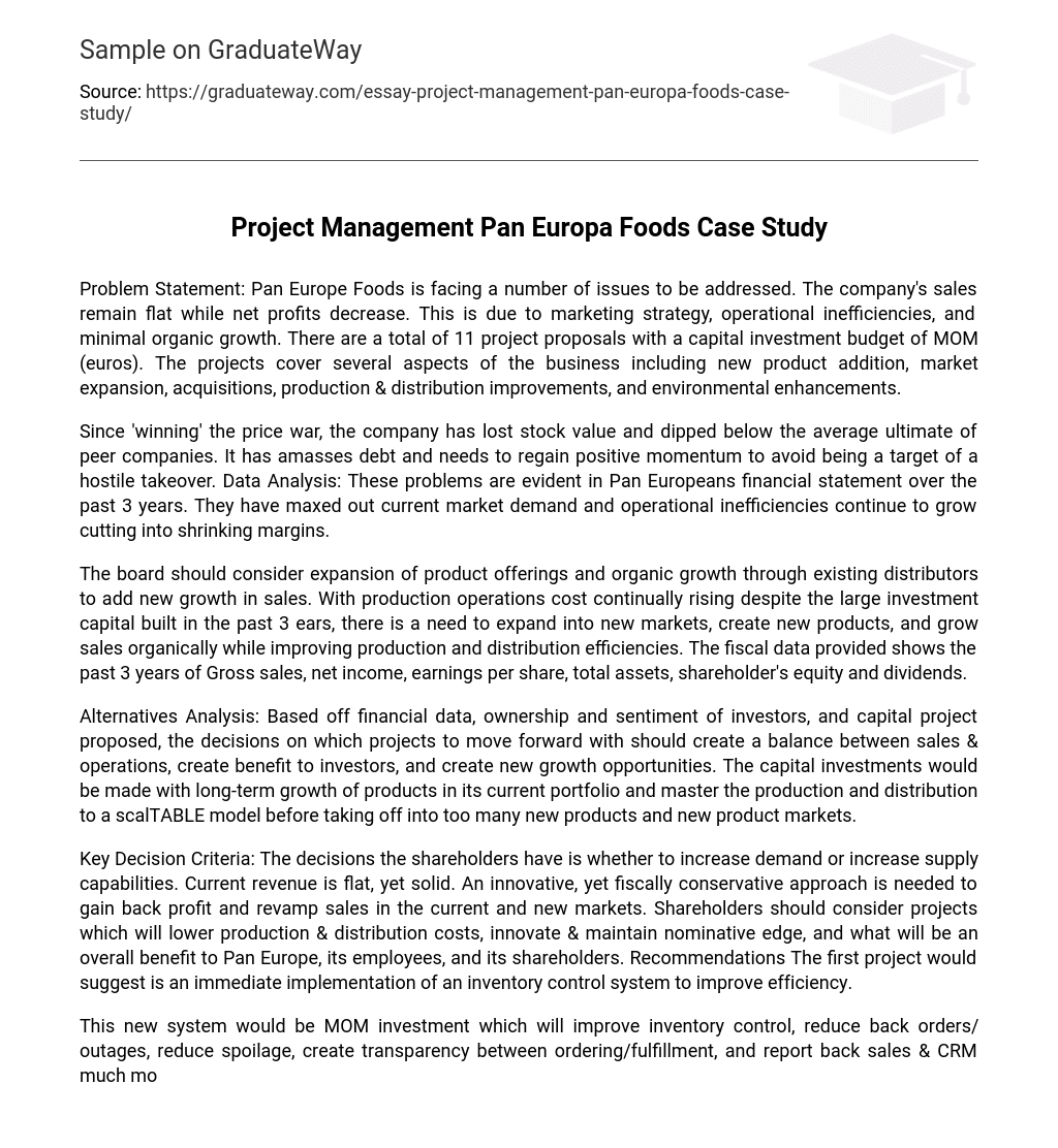Project Management Pan Europa Foods Case Study