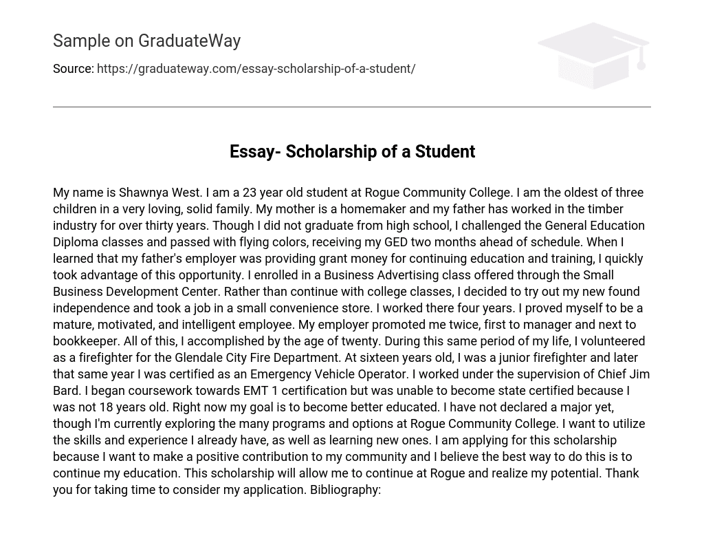Scholarship of a Student
