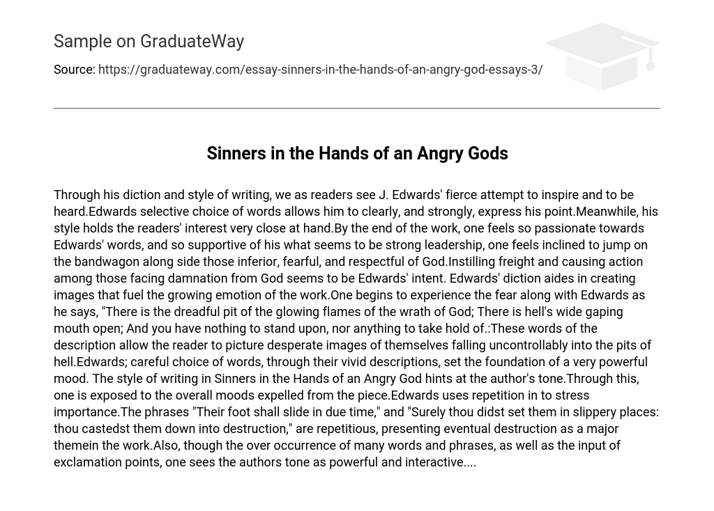 Sinners in the Hands of an Angry Gods J. Edwards