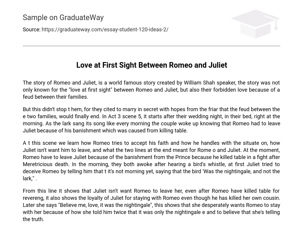 romeo and juliet love at first sight essay