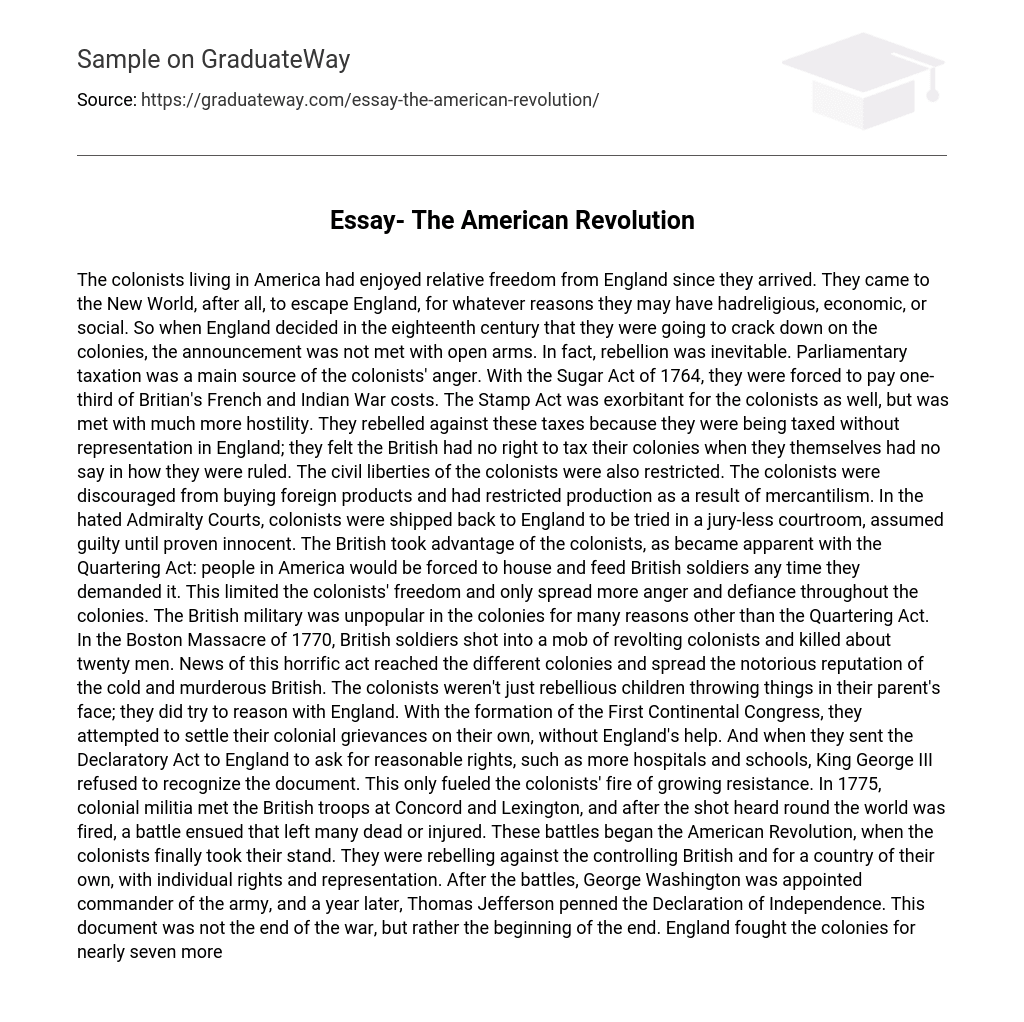 Essay- The American Revolution