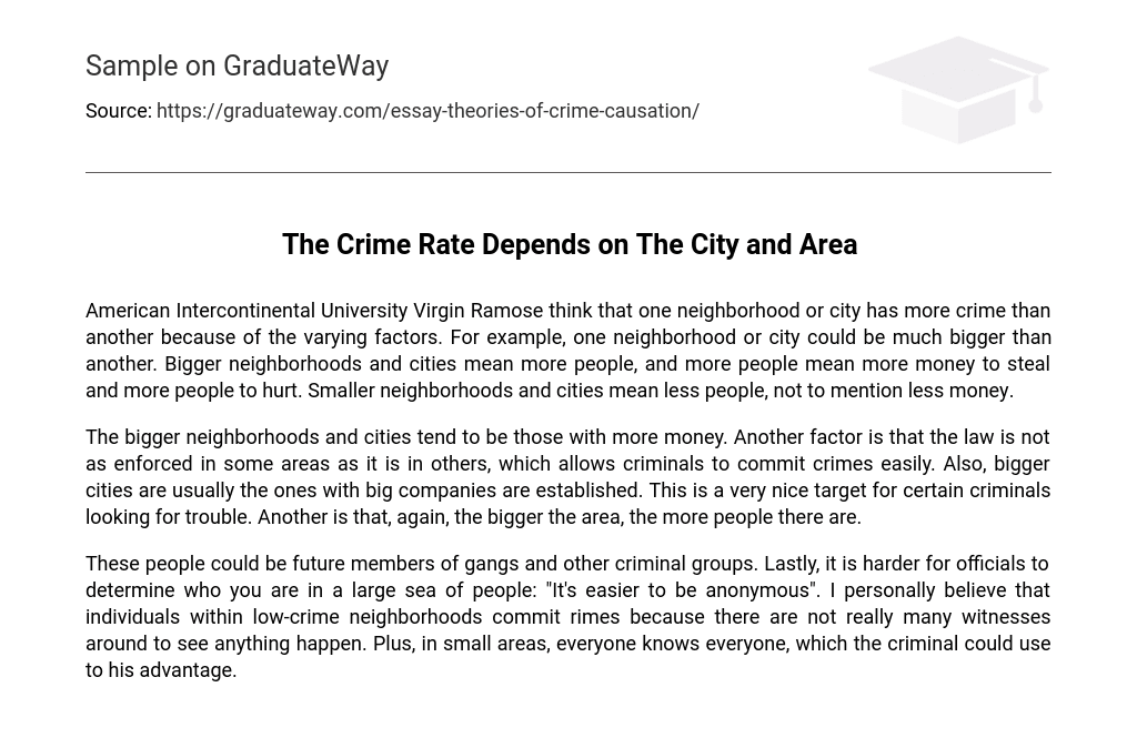 The Crime Rate Depends on The City and Area