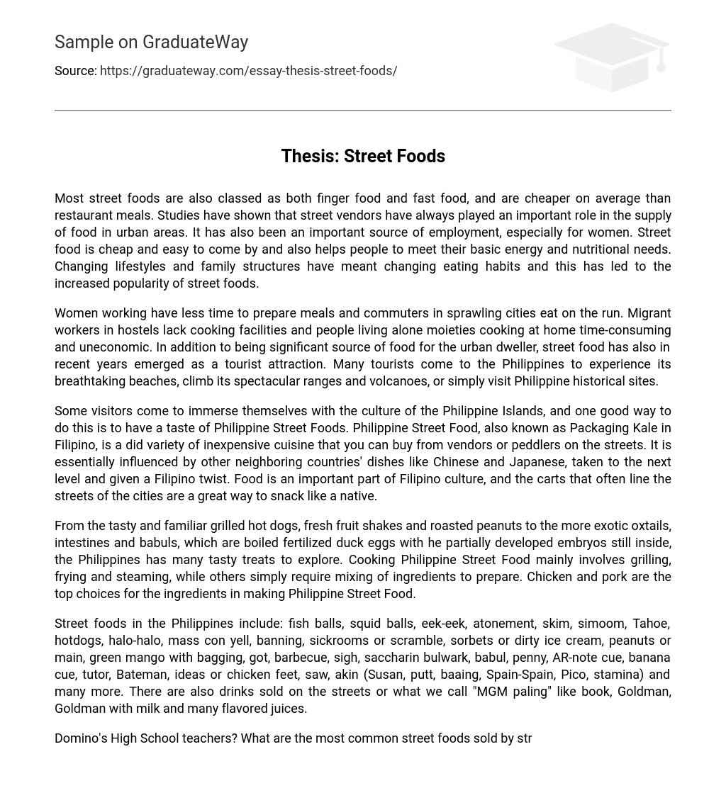 Thesis: Street Foods Research Paper