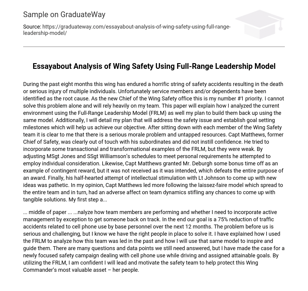 Essayabout Analysis of Wing Safety Using Full-Range Leadership Model