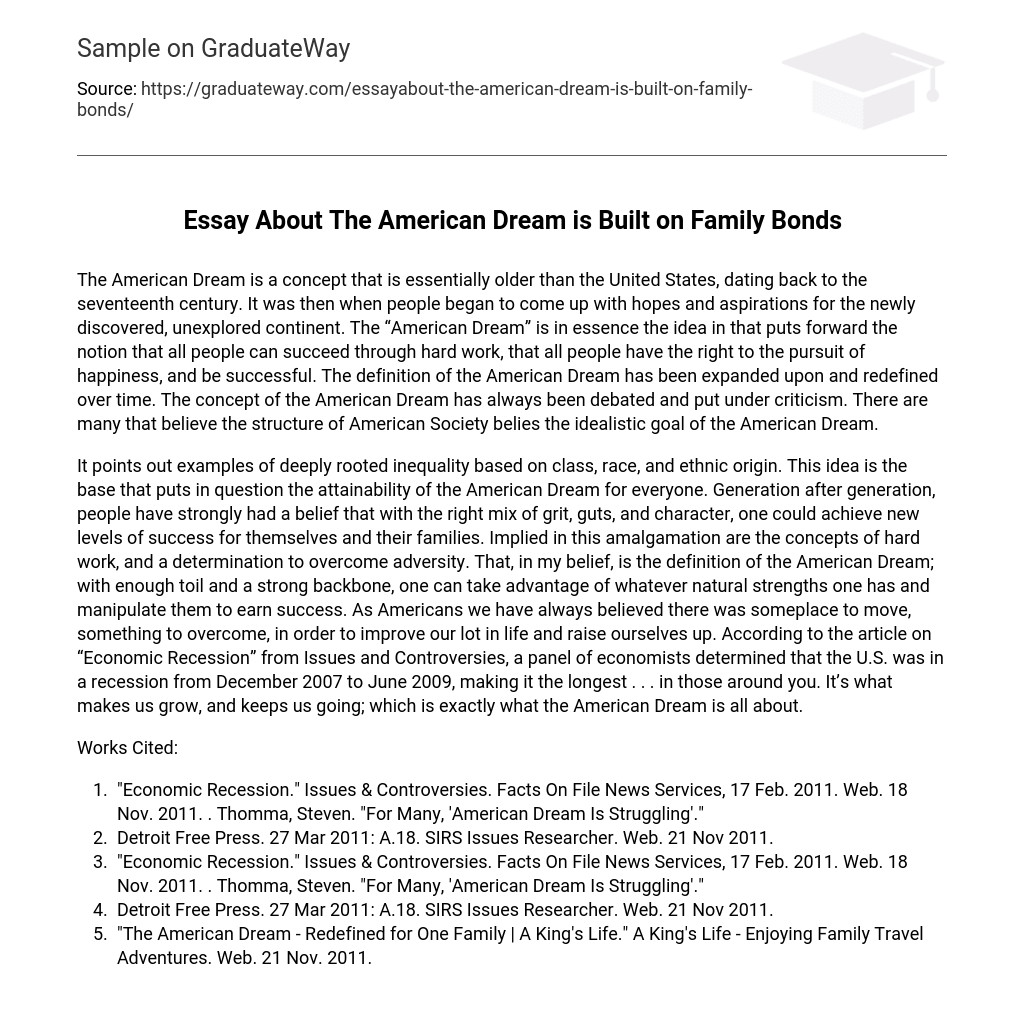 Essay About The American Dream is Built on Family Bonds