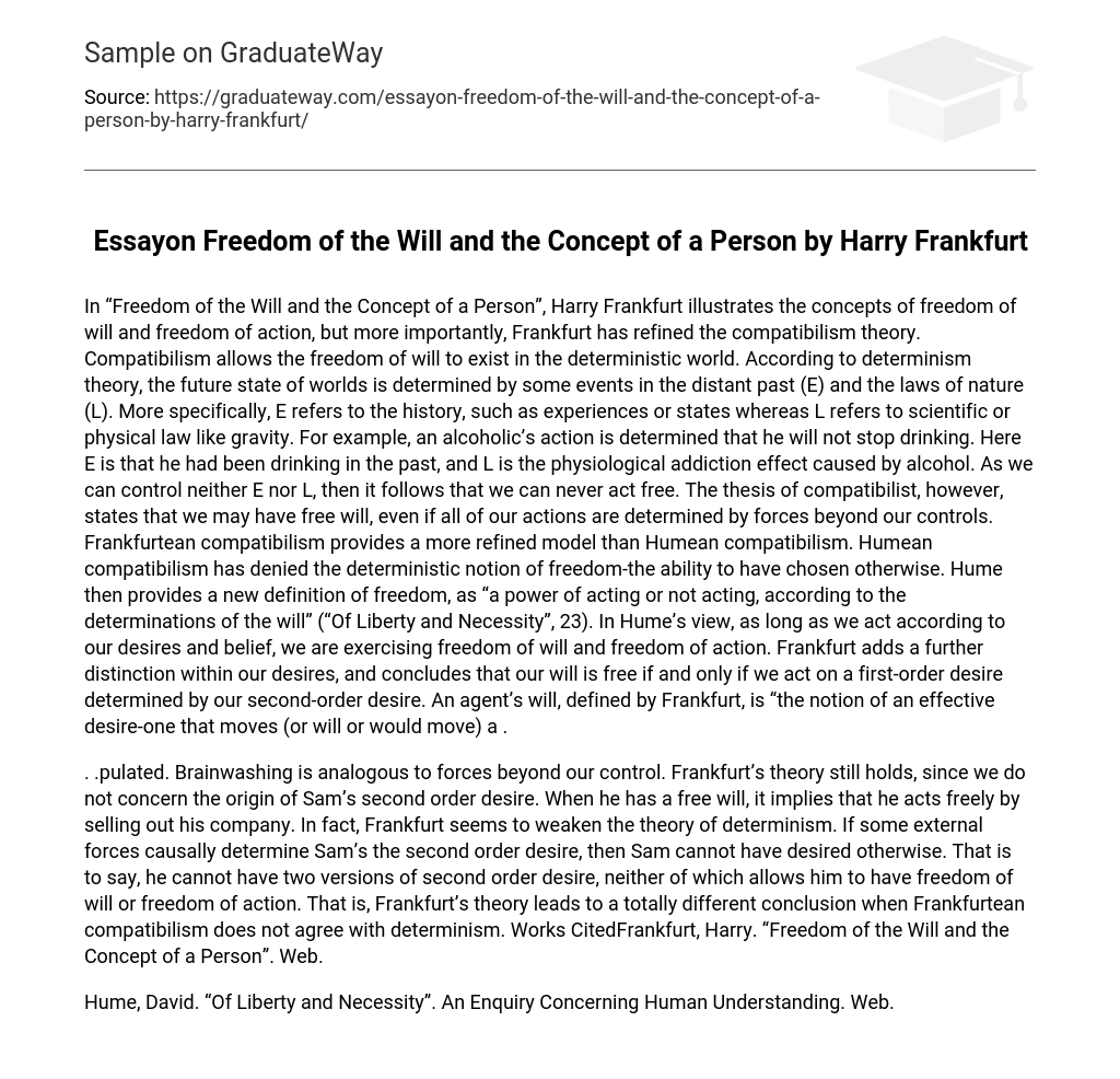 Essayon Freedom of the Will and the Concept of a Person by Harry Frankfurt Short Summary