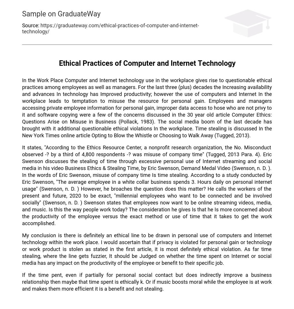 Ethical Practices of Computer and Internet Technology