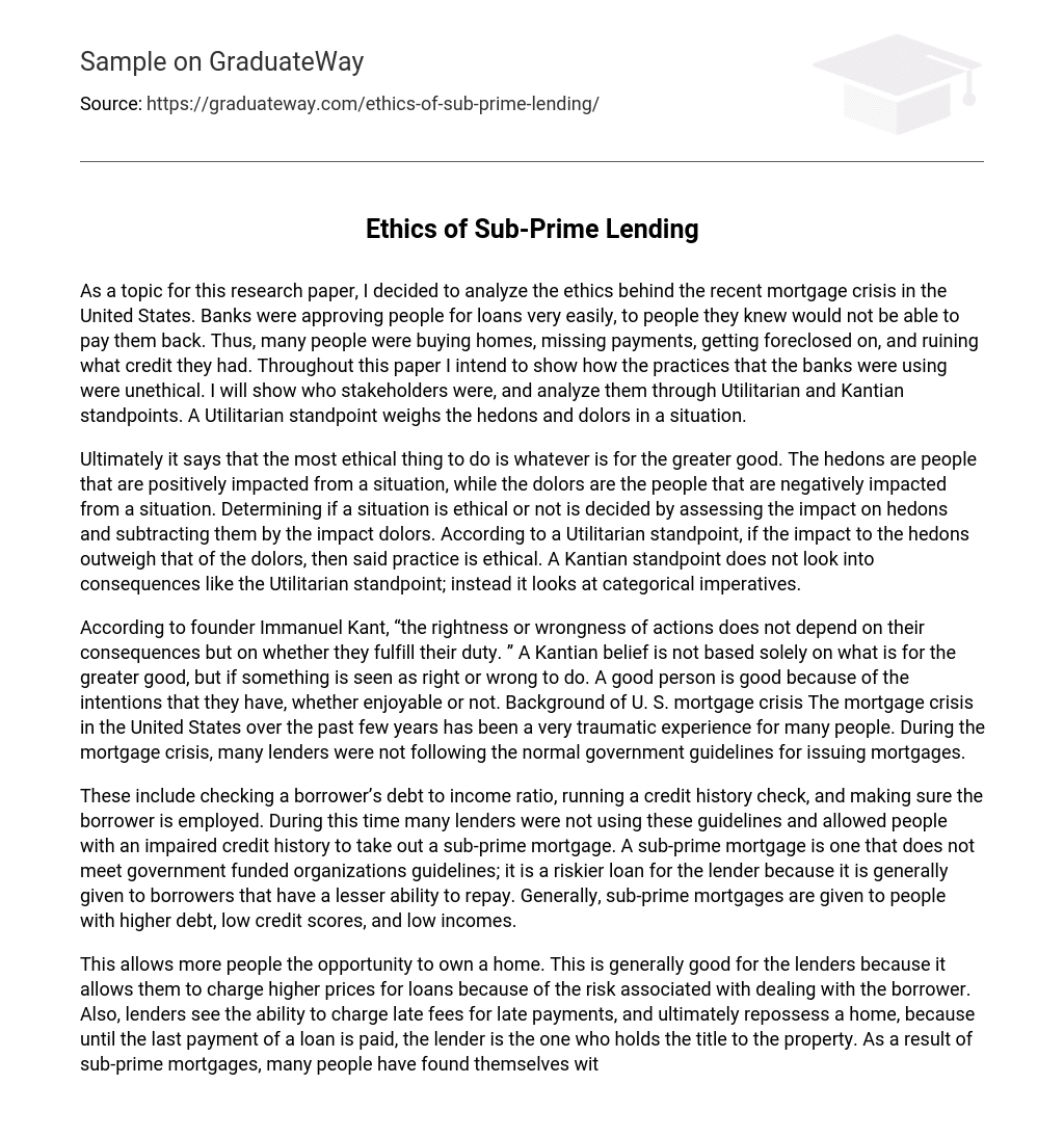 Ethics of Sub-Prime Lending