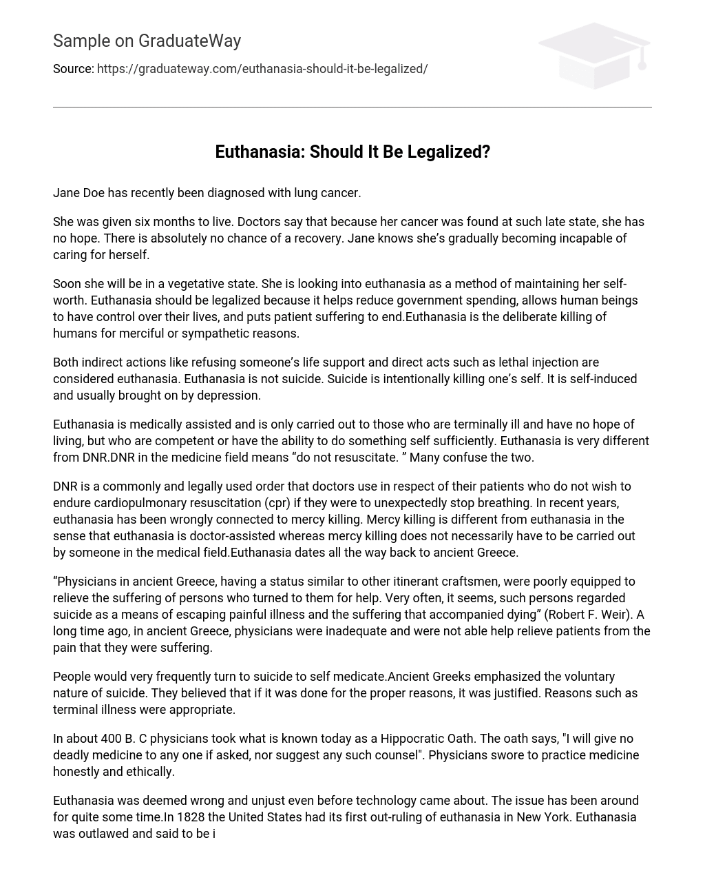 euthanasia should not be legalized essay