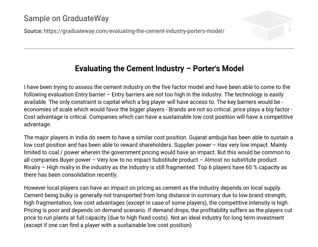 Evaluating the Cement Industry – Porter’s Model Analysis