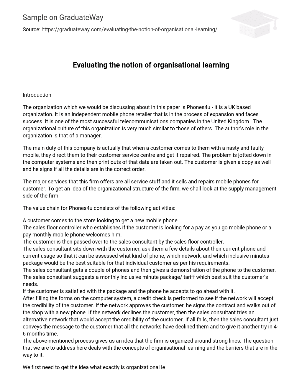 Evaluating the notion of organisational learning
