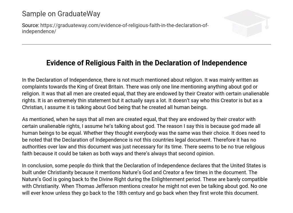 Evidence of Religious Faith in the Declaration of Independence