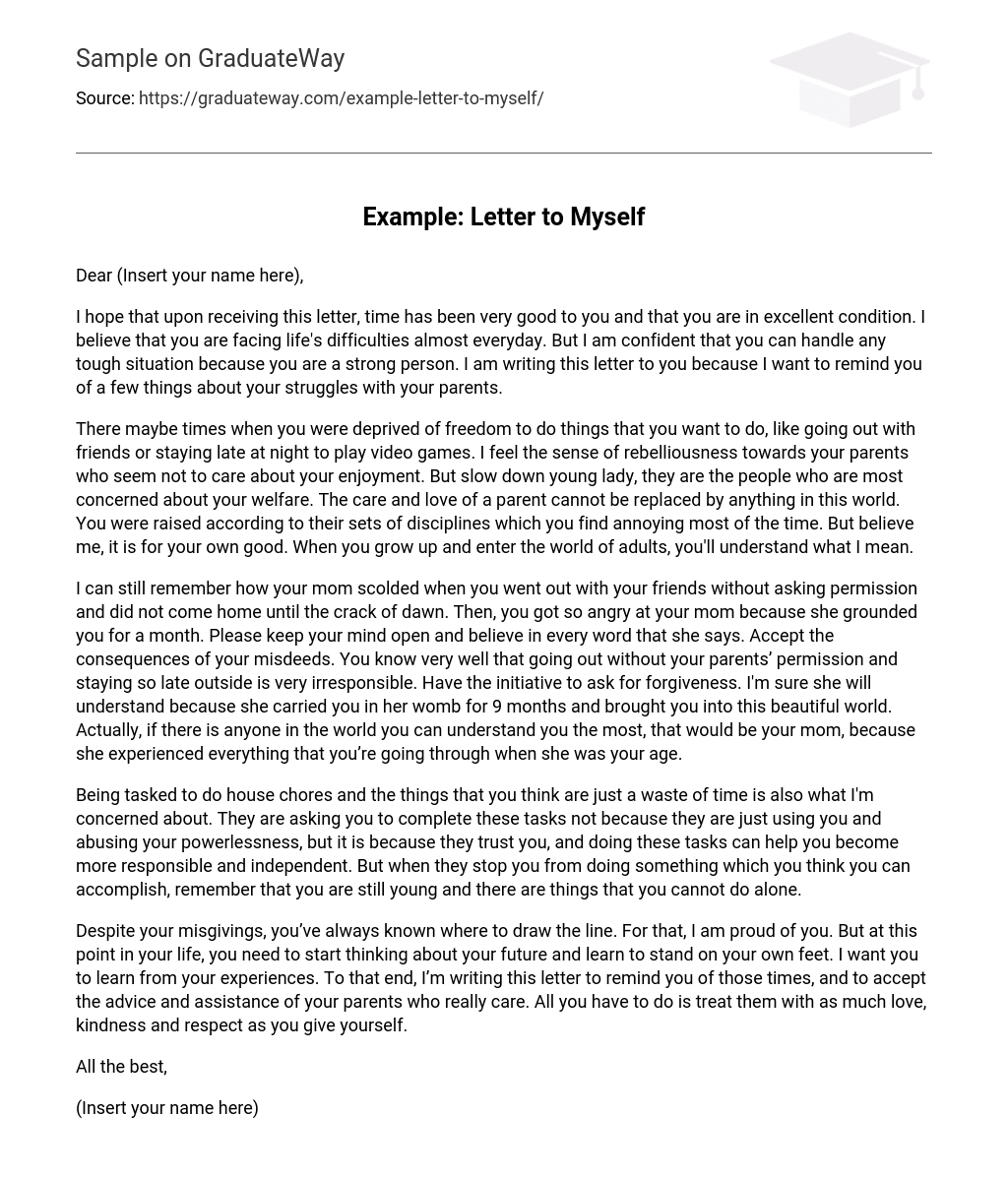  Example Letter To Myself Essay Example GraduateWay
