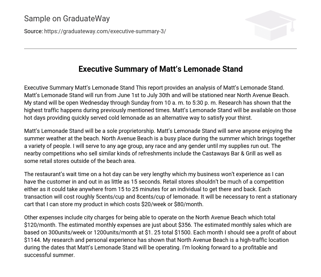 Executive Summary of Matt’s Lemonade Stand