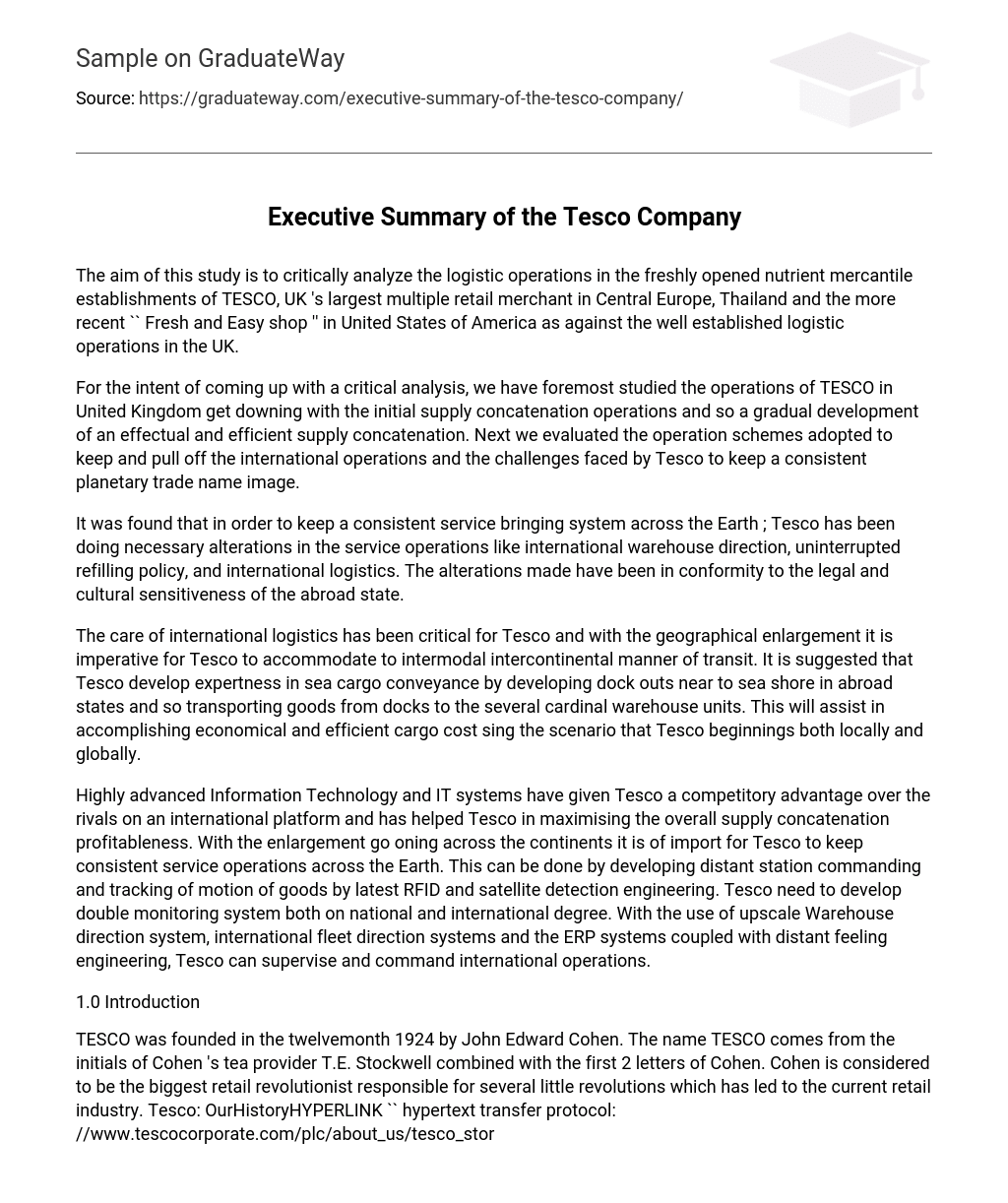 Executive Summary of the Tesco Company