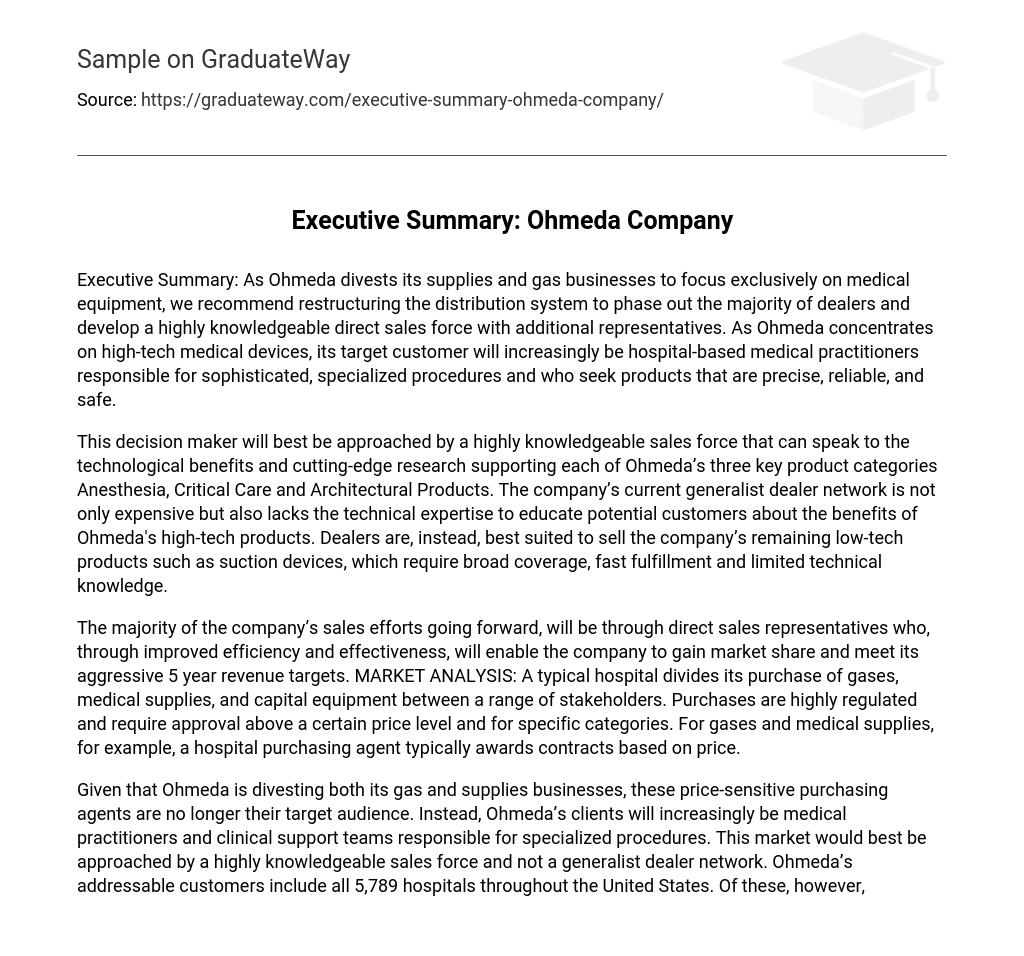Executive Summary: Ohmeda Company