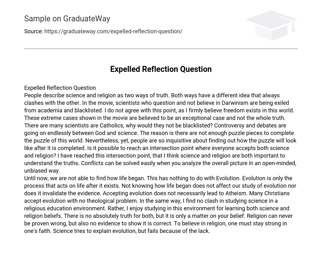 Science and Religion: Expelled Reflection Question