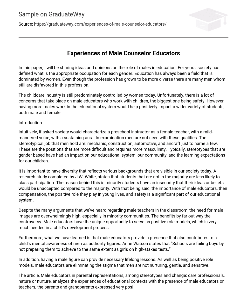 Experiences of Male Counselor Educators