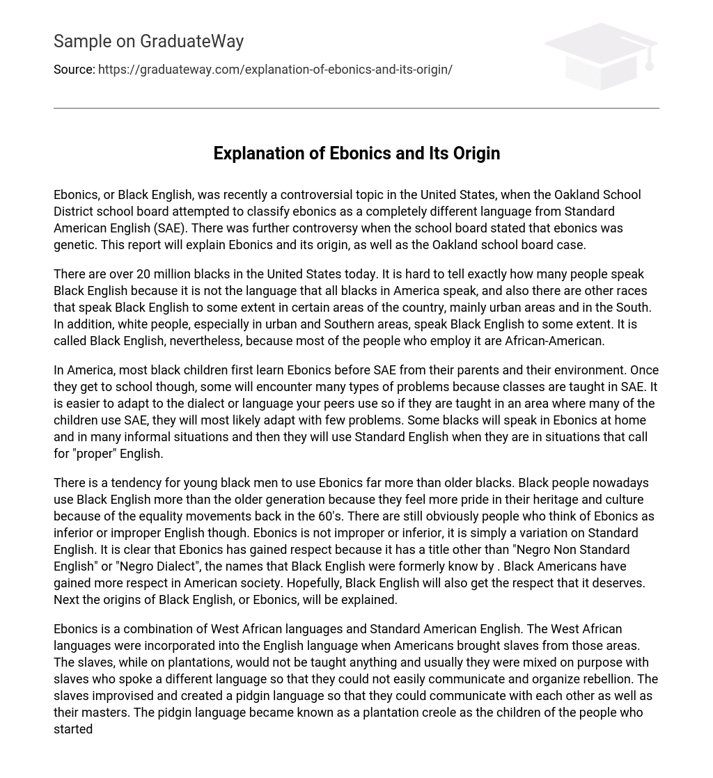 Explanation of Ebonics and Its Origin