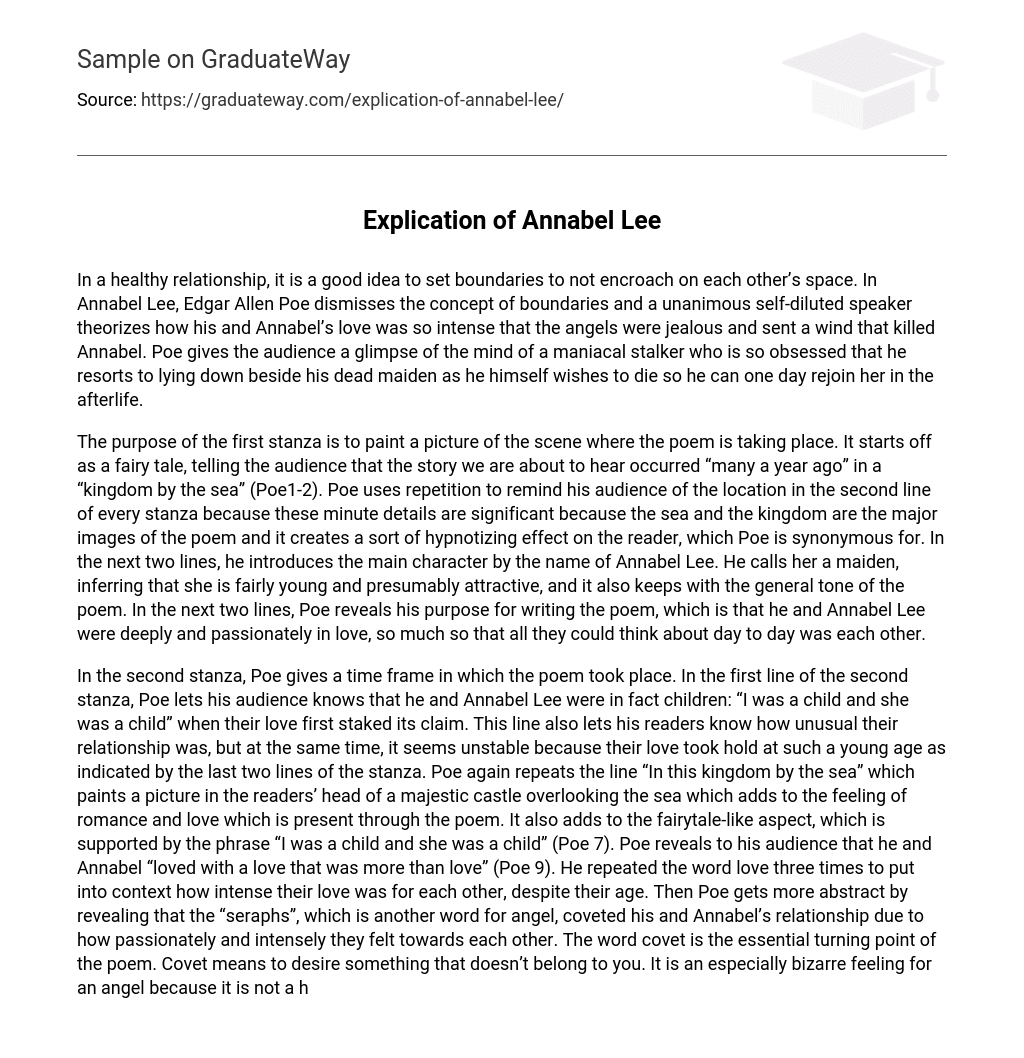 ⇉explication Of Annabel Lee Analysis Essay Example Graduateway 