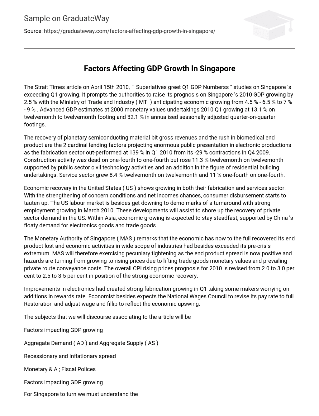 Factors Affecting GDP Growth In Singapore