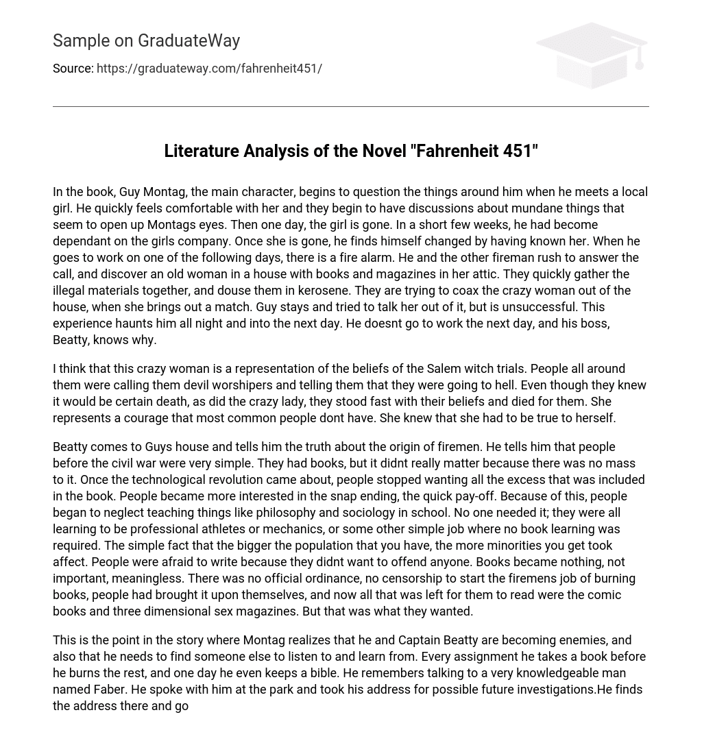 Literature Analysis of the Novel “Fahrenheit 451”