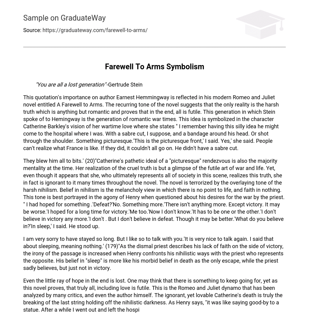 ⇉Farewell To Arms Symbolism Essay Example | GraduateWay