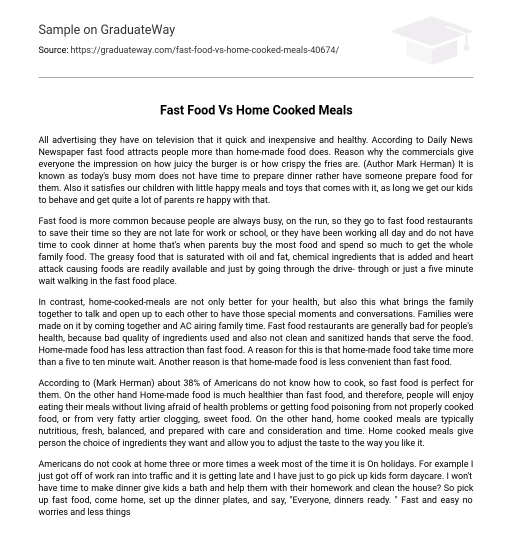 fast food vs. home cooking compare and contrast essay