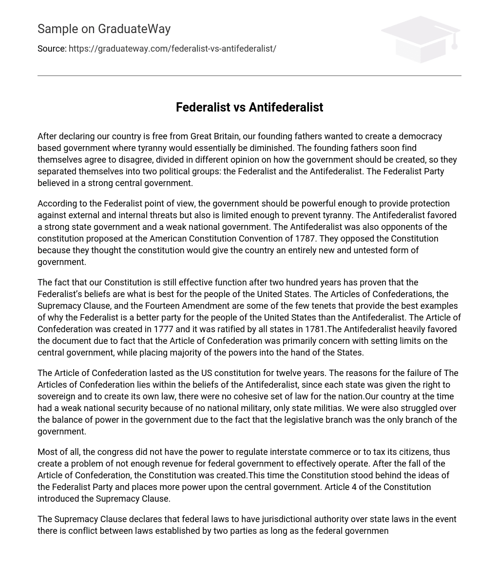 Federalist vs Antifederalist