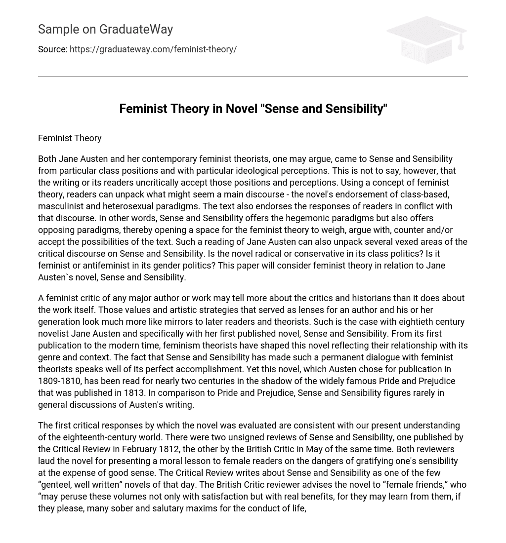 Feminist Theory in Novel “Sense and Sensibility” Analysis