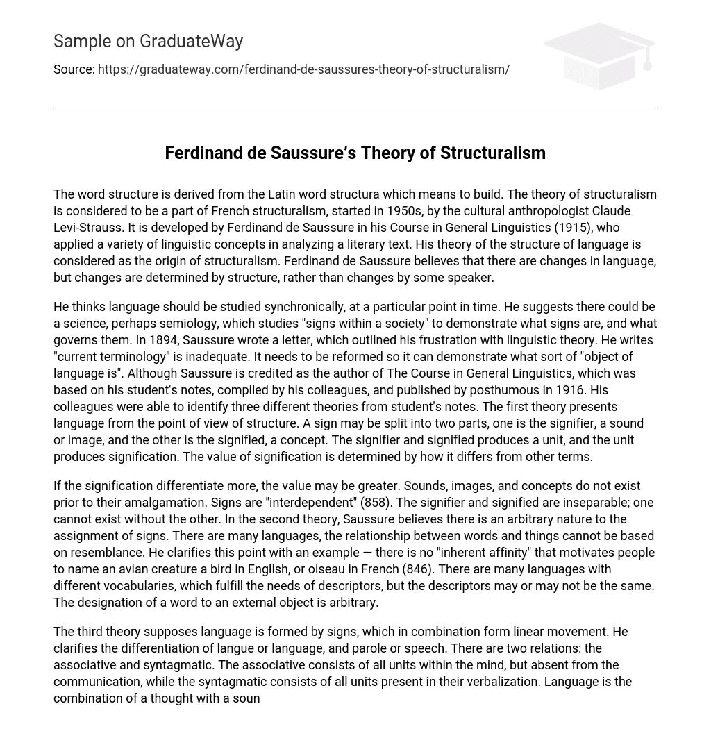 Ferdinand de Saussure’s Theory of Structuralism
