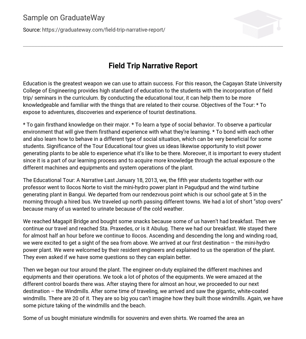 Field Trip Narrative Report