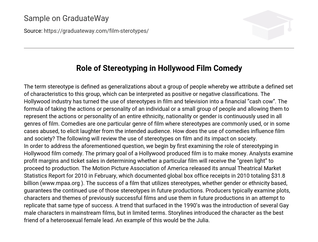 Role of Stereotyping in Hollywood Film Comedy