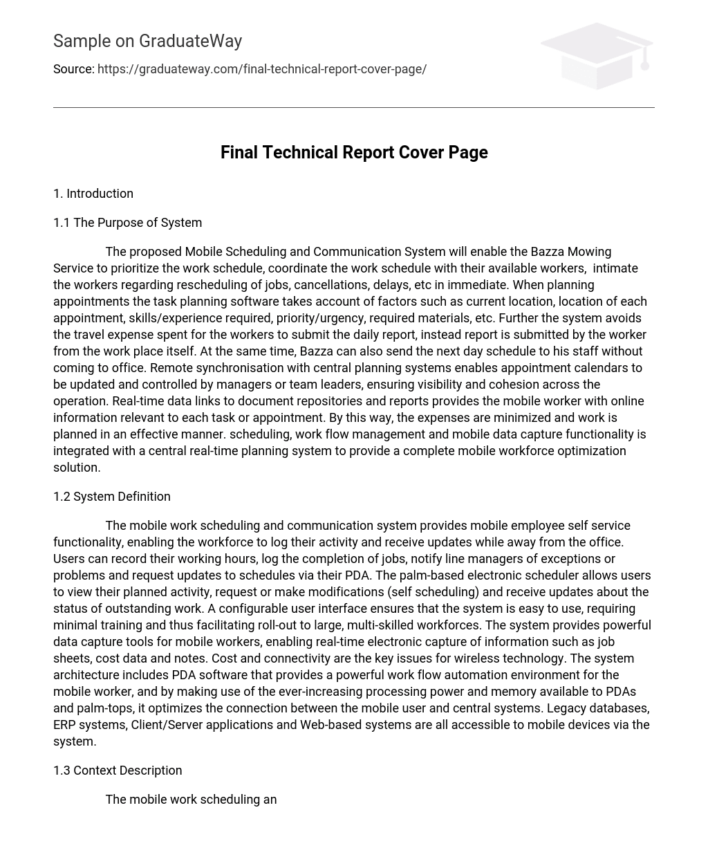 Final Technical Report Cover Page