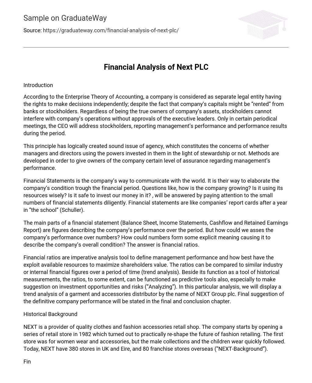 Financial Analysis of Next PLC