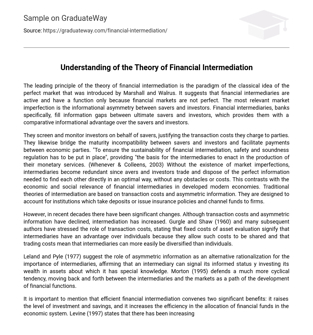 Understanding of the Theory of Financial Intermediation