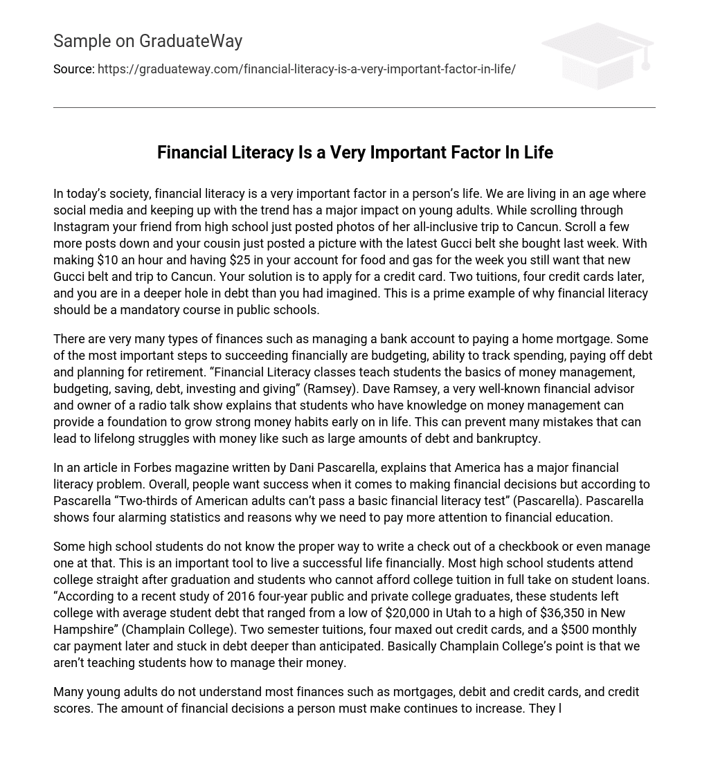 persuasive essay about financial literacy