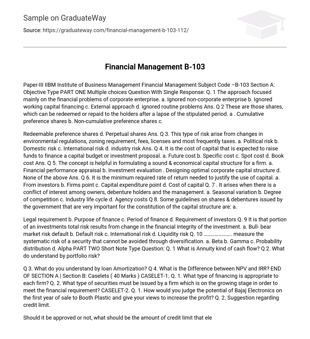 Financial Management B-103